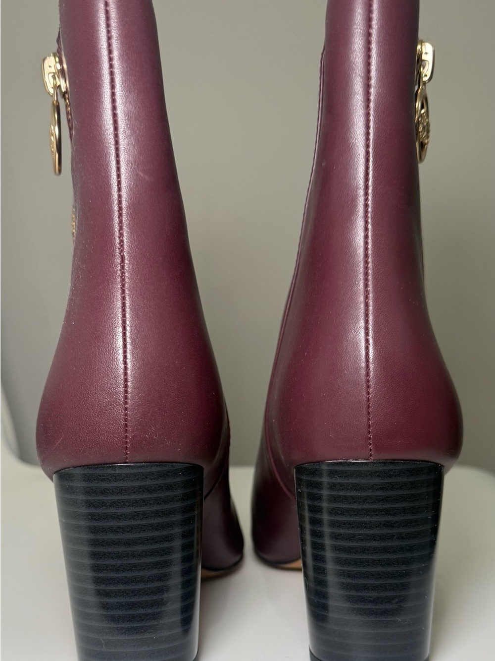 Coach Wine Leather Ankle Boots with Gold Zip Pull - Picture 9 of 13